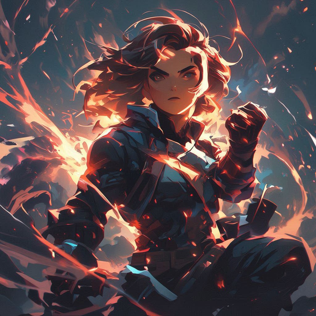 Create a heroic movie poster featuring an original stylized character, not a realistic human. Use a bold, dynamic pose with dramatic lighting and high‑contrast colors. Render the hero in a semi‑cartoon, anime‑inspired, or 3D stylized look with clear expressive features but no realism. Add swirling energy, glowing effects, or abstract power elements around them. Include an epic, atmospheric background. No references to any existing hero IP.. Image 3 of 4