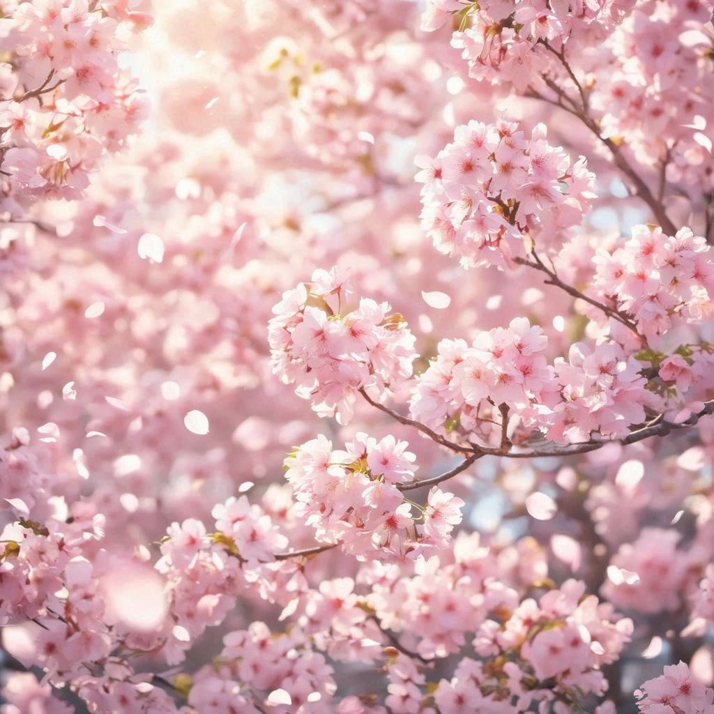 Dreamy cherry blossom scene in soft pastel colors, branches filled with delicate pink sakura petals glowing in gentle sunlight, petals drifting through the air, shallow depth of field, creamy bokeh, serene spring atmosphere, subtle warm highlights, ultra‑detailed petals, soft breeze motion, high‑quality photographic style with a peaceful, uplifting mood.. Image 2 of 4